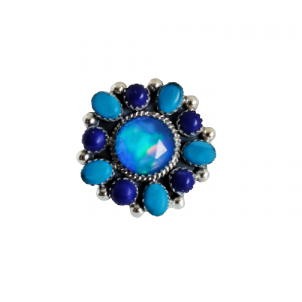 Aurora Opal with Lapis Lazuli Ring 925 Sterling Silver MJ_SKU_220