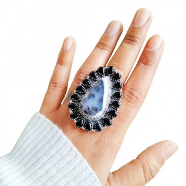 Dendritic Opal Ring 925 Sterling Silver Ring-242