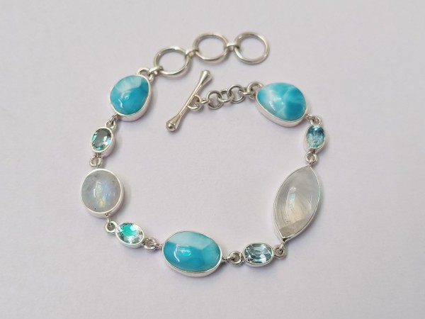 Larimar/Moonstone/Blue Topaz Bracelet B-LAR-5