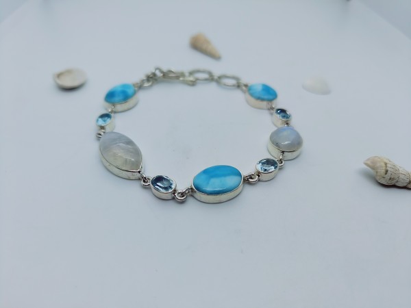 Larimar/Moonstone/Blue Topaz Bracelet B-LAR-5
