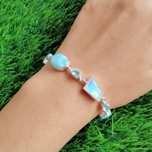 Larimar/Moonstone/Blue Topaz Bracelet B-LAR-9