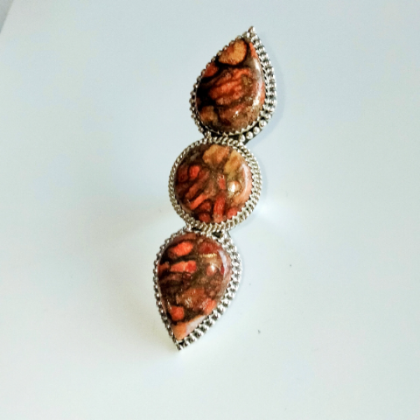 Orange Copper Turquoise Ring 925 Sterling Silver MJ_SKU_121