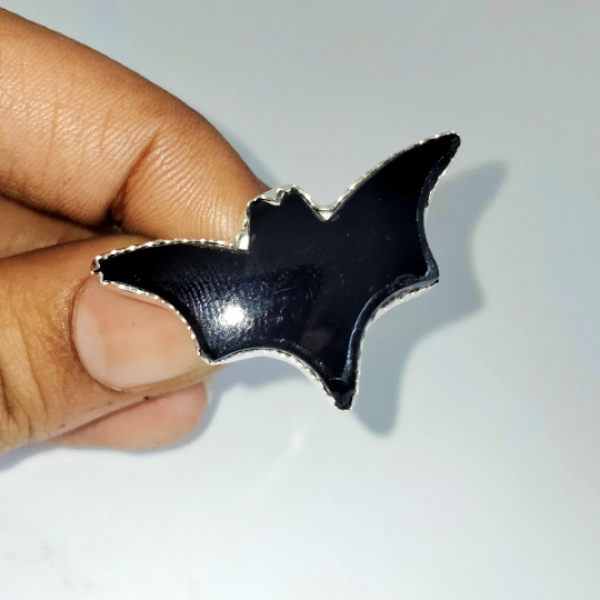 925 Sterling Silver Black Onyx Flying Bat Ring RING-136