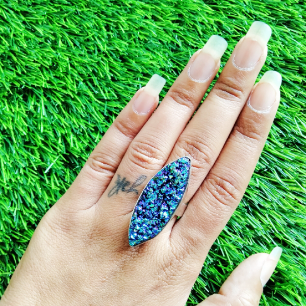 Titanium Druzy Ring 925 Sterling Silver Ring-42
