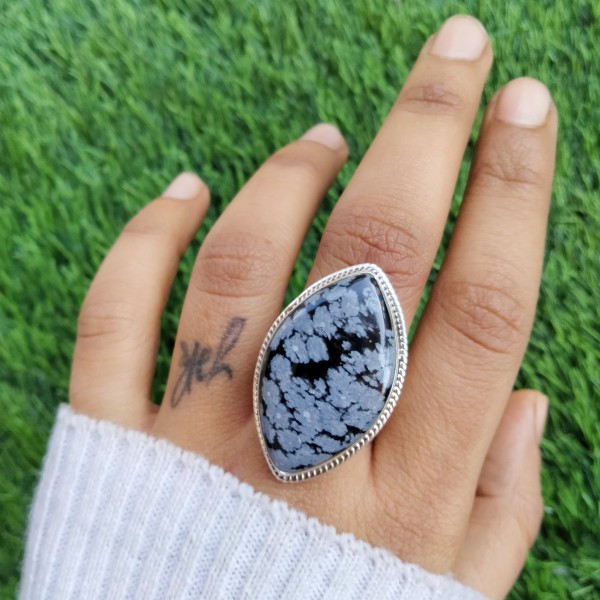 snowflake obsidian Ring RING-1075