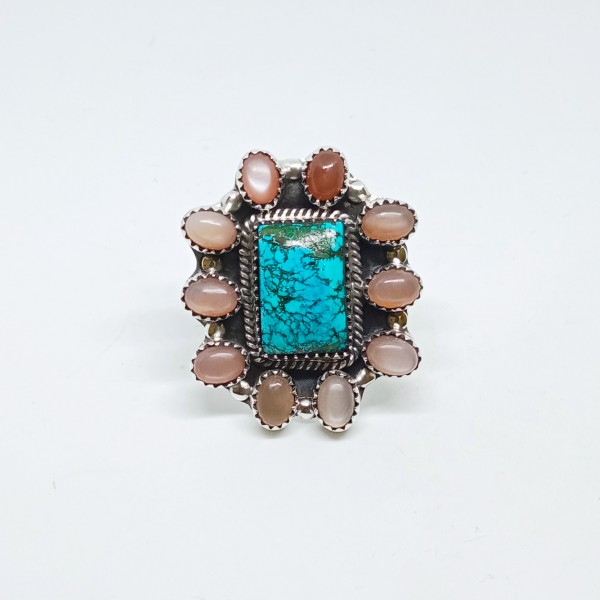 Turquoise,Peach Moonstone Ring Ring-1196