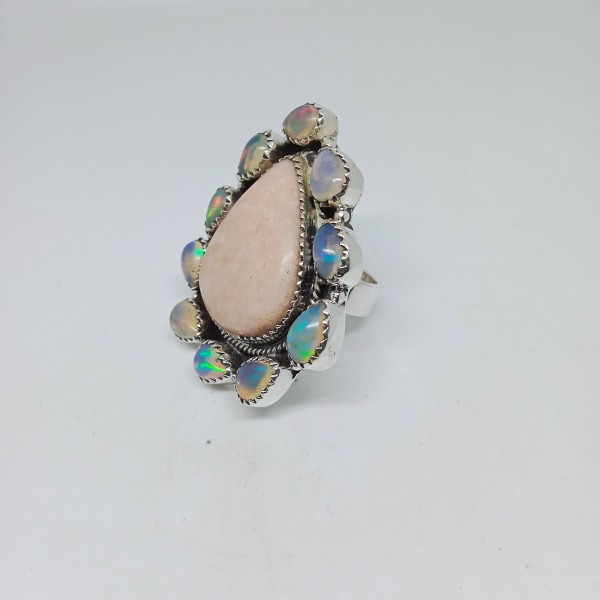 Peach Amazonite,Opal Ring RING-1213
