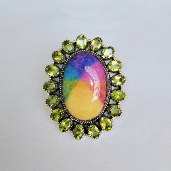 Rainbow Quartz,Peridot Ring RING-757