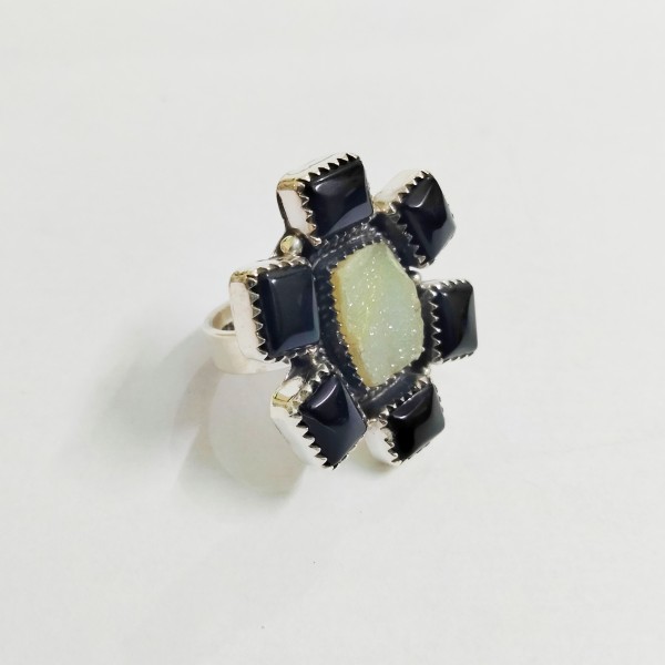 Grey Druzy,Onyx Ring RING-763