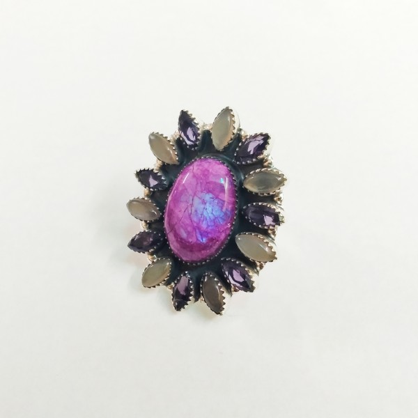 Pink Moonstone,Amethyts Ring RING-765