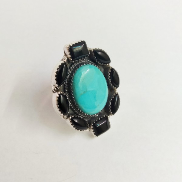 Arizona Turquoise,Onyx Ring RING-767