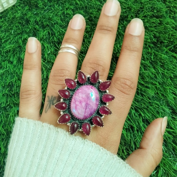 Pink Moonstone,Pink jade Ring RING-772