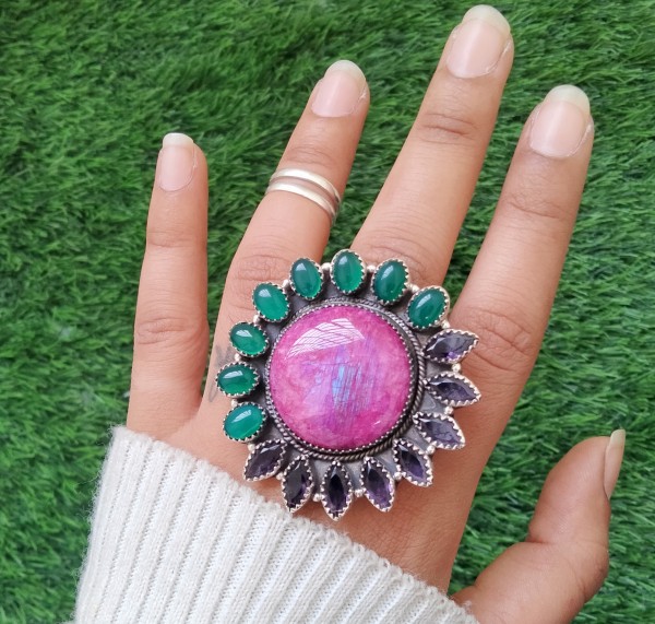 Dyed Moonstone,Onyx Amethyst Ring RING-824