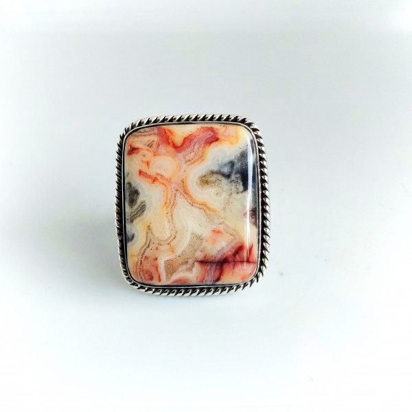 Natural Crazy Lace Agate Ring Ring-294