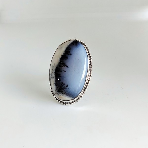 Dendritic Opal Oval Silver Ring Ring-332