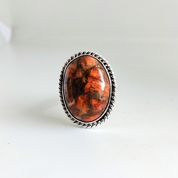Natural Orange Mohave Copper Turquoise Ring-386