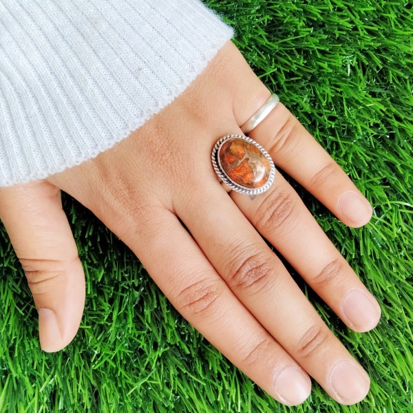 Natural Orange Mohave Copper Turquoise Ring-386