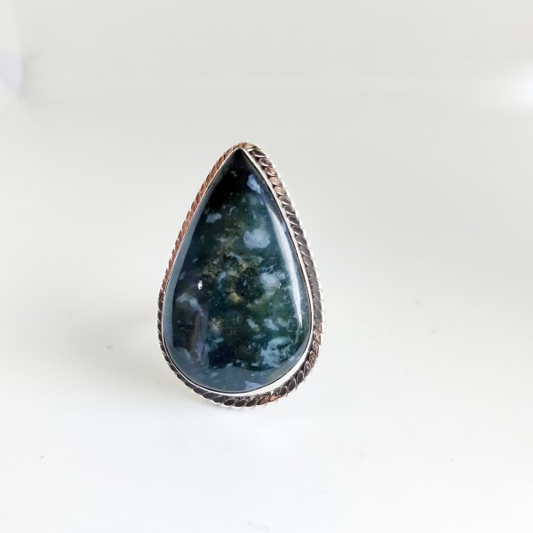 Pear Shape Moss Agate Ring Ring-404