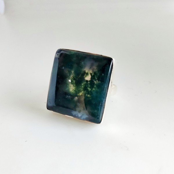 Square Shape Moss Agate Stone Ring Ring-405