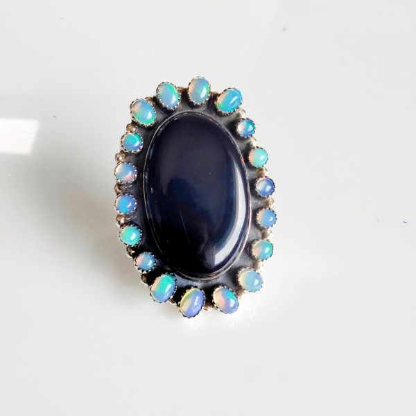 Black Onyx,Ethiopian Opal Ring Ring-553