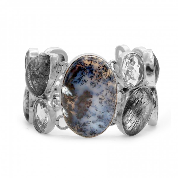 Dendritic Agate/Black Rutile Bracelet B-DDA-45