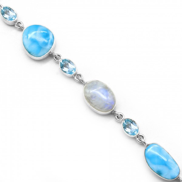 Larimar/Moonstone/Blue Topaz Bracelet B-LAR-1