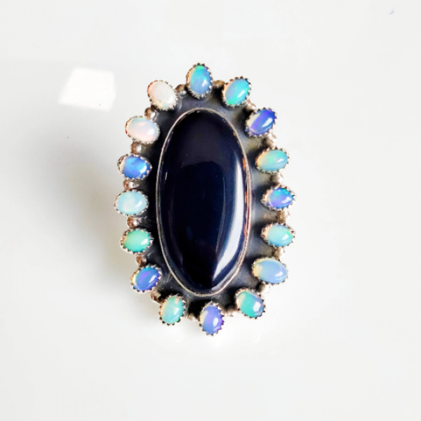 Ethiopian Opal & Black Onyx ring Adorn R-554