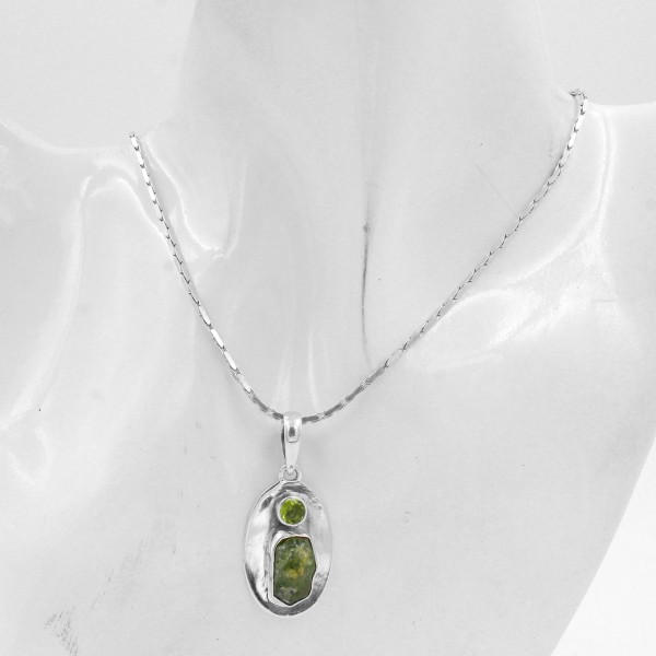 Prehnite Rough/Peridot Pendant PT-PRN-01