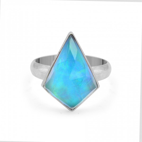 Hexagon Shape Aurora Opal Ring 925 Sterling Silver RING-182
