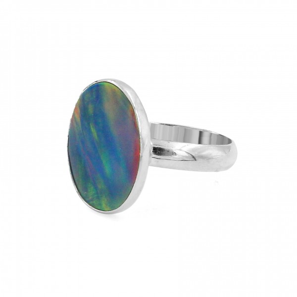 925 Sterling Silver Rainbow Aurora Opal Ring RING-195