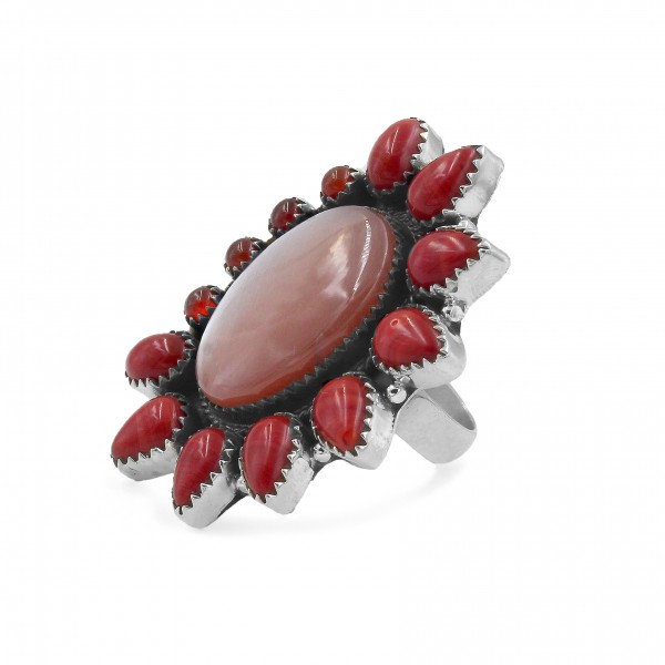 Peach Moonstone,Orange Coral Ring RING-808