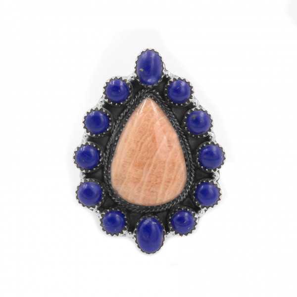 Peach Amazonite,Lapis Ring RING-811