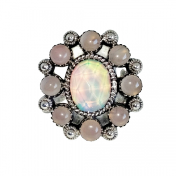 Aurora Opal and Rose Quartz Ring 925 Sterling Silver MJ_SKU_226